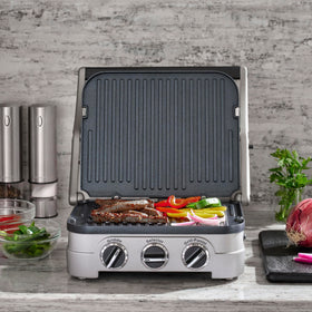 Cuisinart Griddler panini press in action for golden toasted sandwiches.