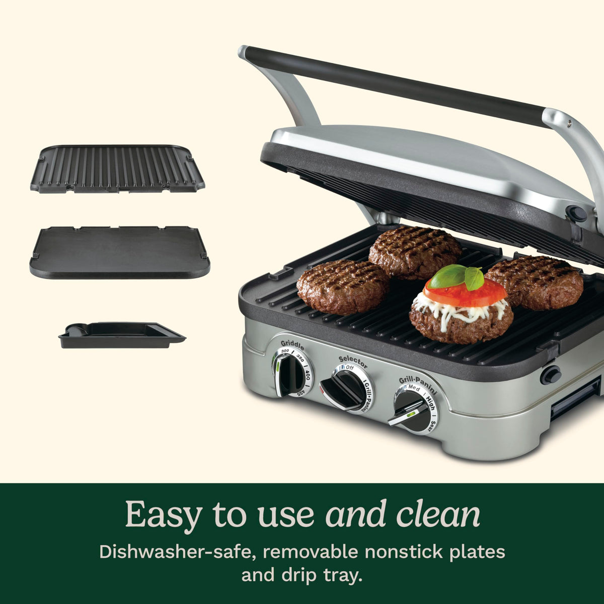 Cuisinart Griddler removable plates enable effortless cleanup.