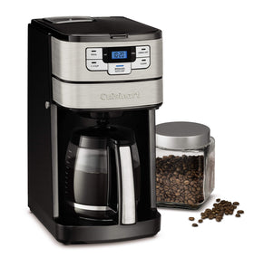 Cuisinart Grind and Brew 12-Cup coffee maker front view for compact home convenience.
