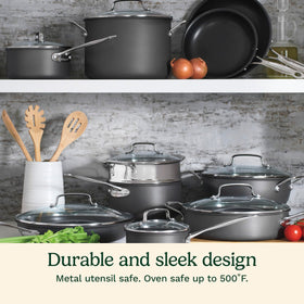 Cuisinart hard anodized exterior close-up showing durability.