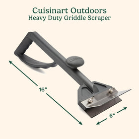 Cuisinart heavy-duty griddle scraper with splash guard to prevent grease spray during cleaning.