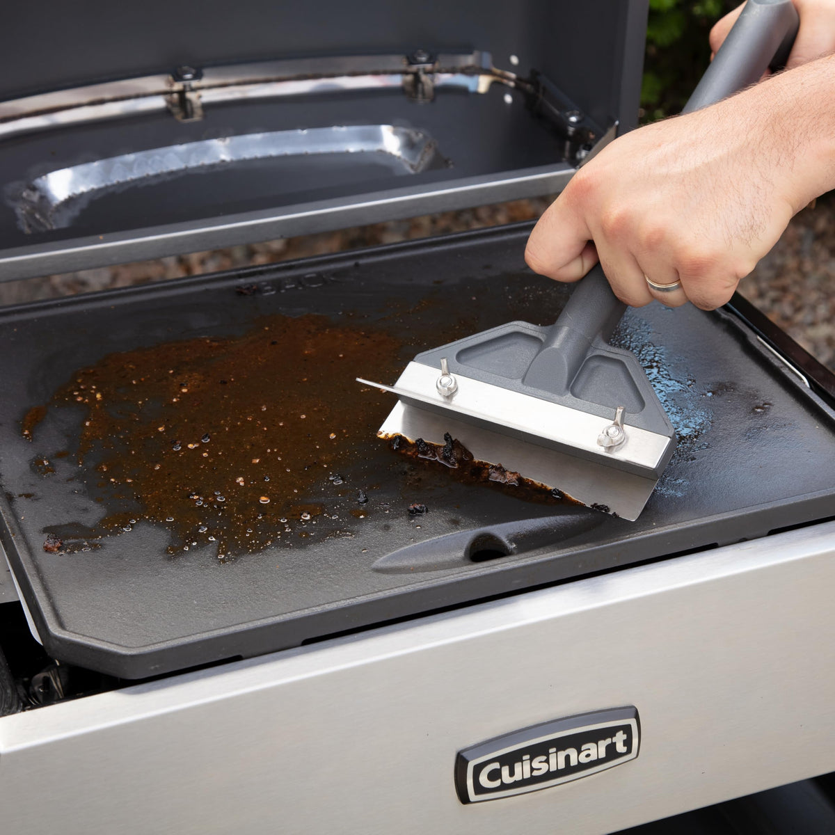 Cuisinart heavy-duty griddle scraper built with durable stainless steel construction for lasting performance.