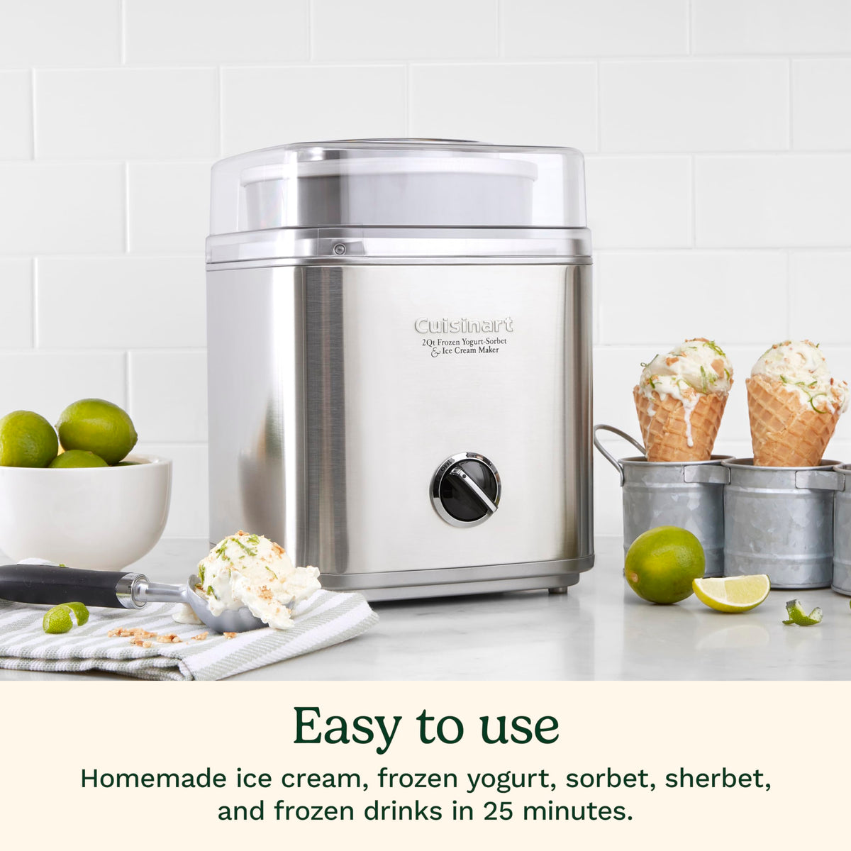 Cuisinart 2-quart freezer bowl keeps ingredients cold for creamy results