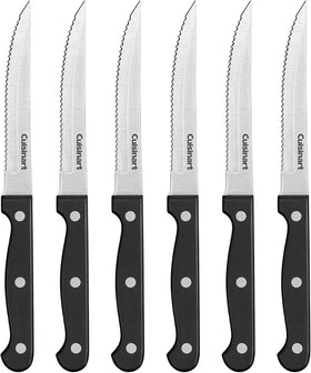 Cuisinart 6pc steak knife set showing full-tang blades and riveted handles for precise cuts