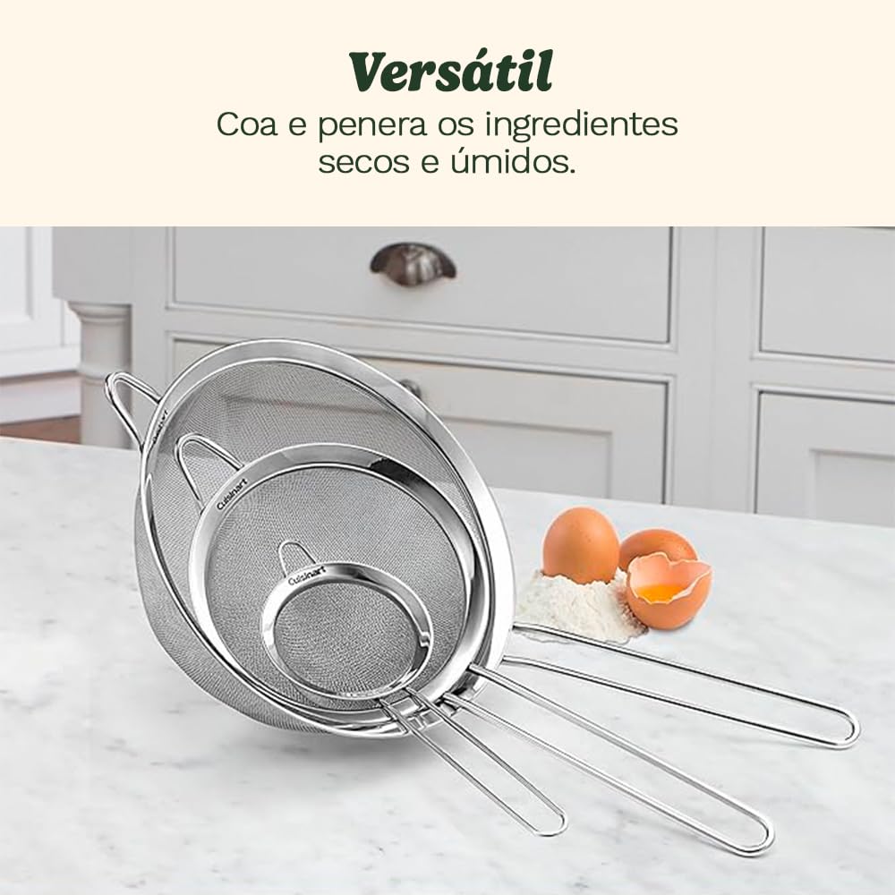 Cuisinart mesh strainers—over-pot use with long handle to reduce spills
