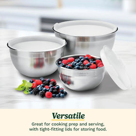 Cuisinart mixing bowl set 3-quart with lids for leftovers and prep