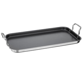 Cuisinart MultiClad Pro griddle top view shows even heat and cool-grip handles for safe cooking.