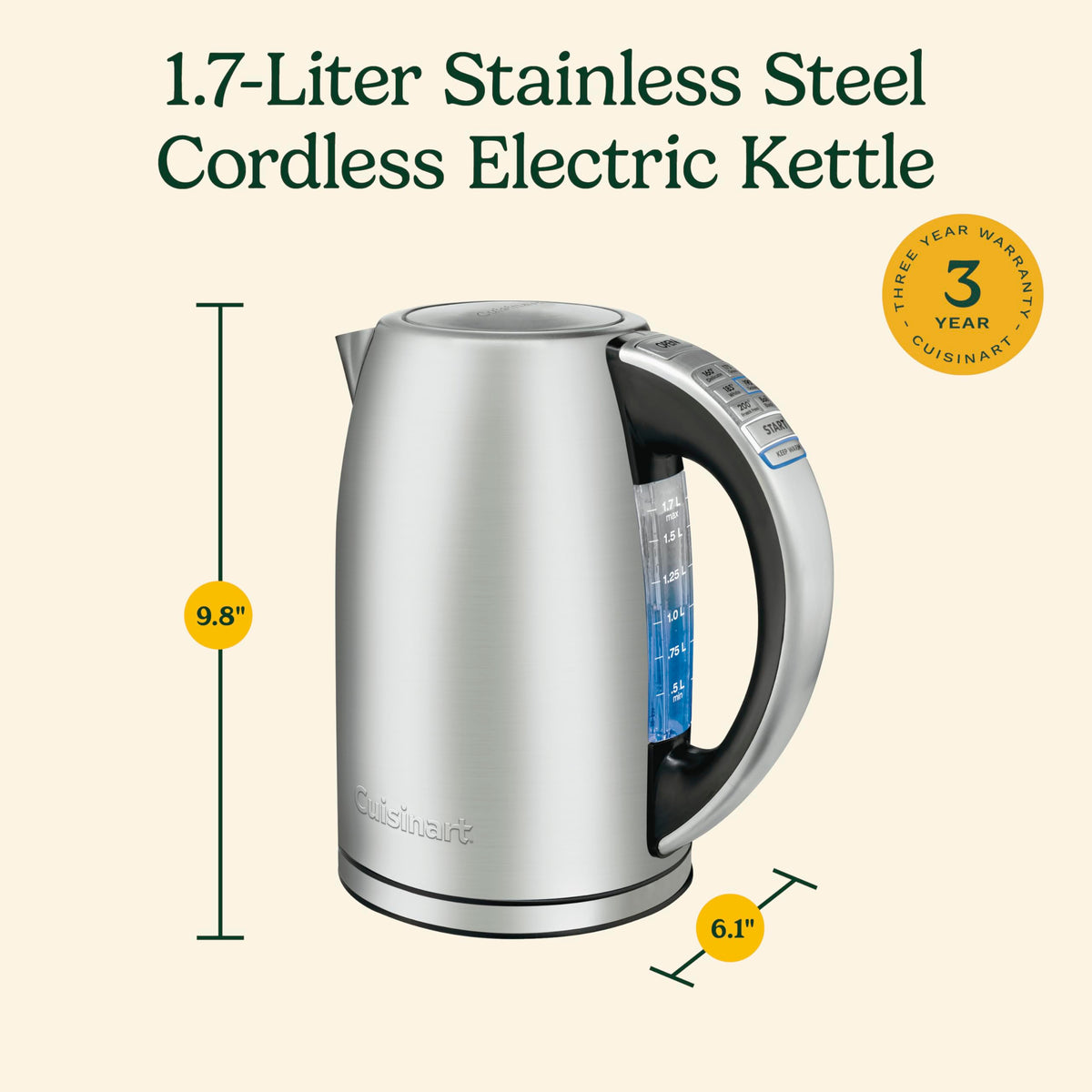 Cuisinart PerfecTemp 1.7L kettle removable filter for easy cleaning