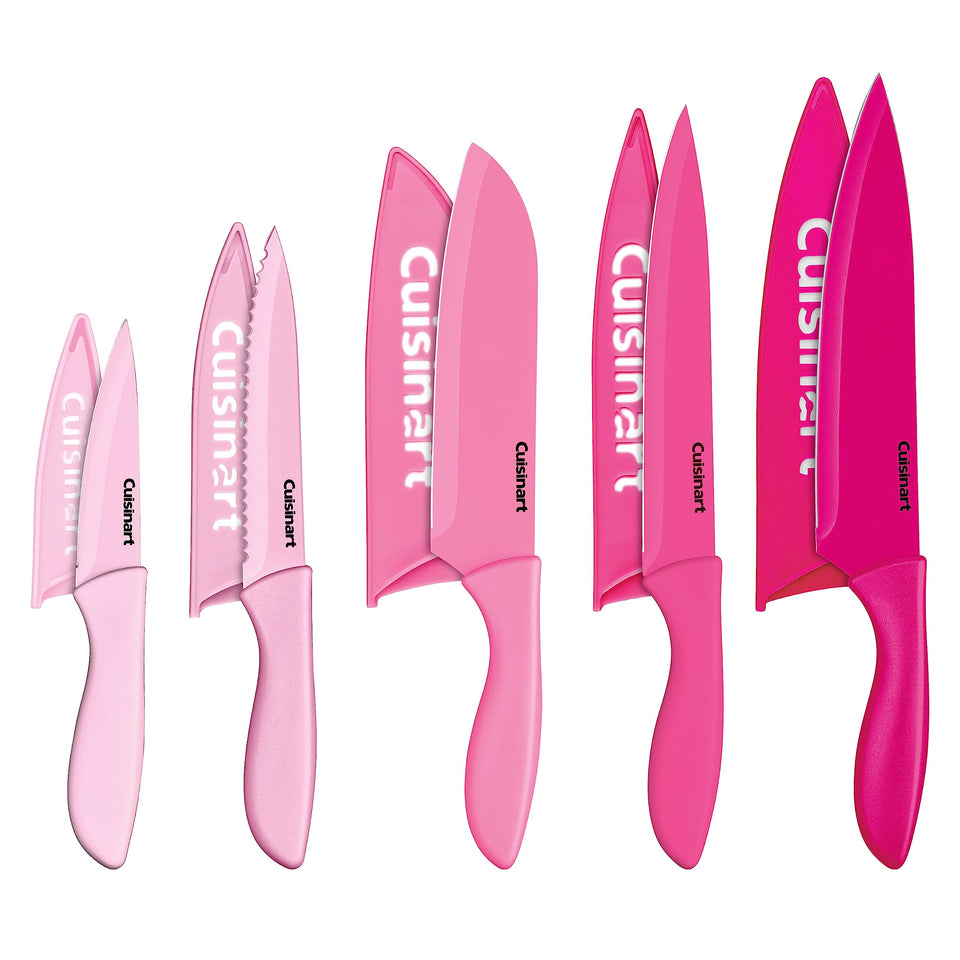 Cuisinart Pink ceramic-coated knife set main photo with vibrant color and premium blades.