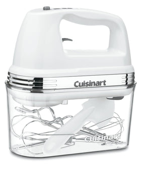 Cuisinart Power Advantage Plus hand mixer front view with compact storage design.