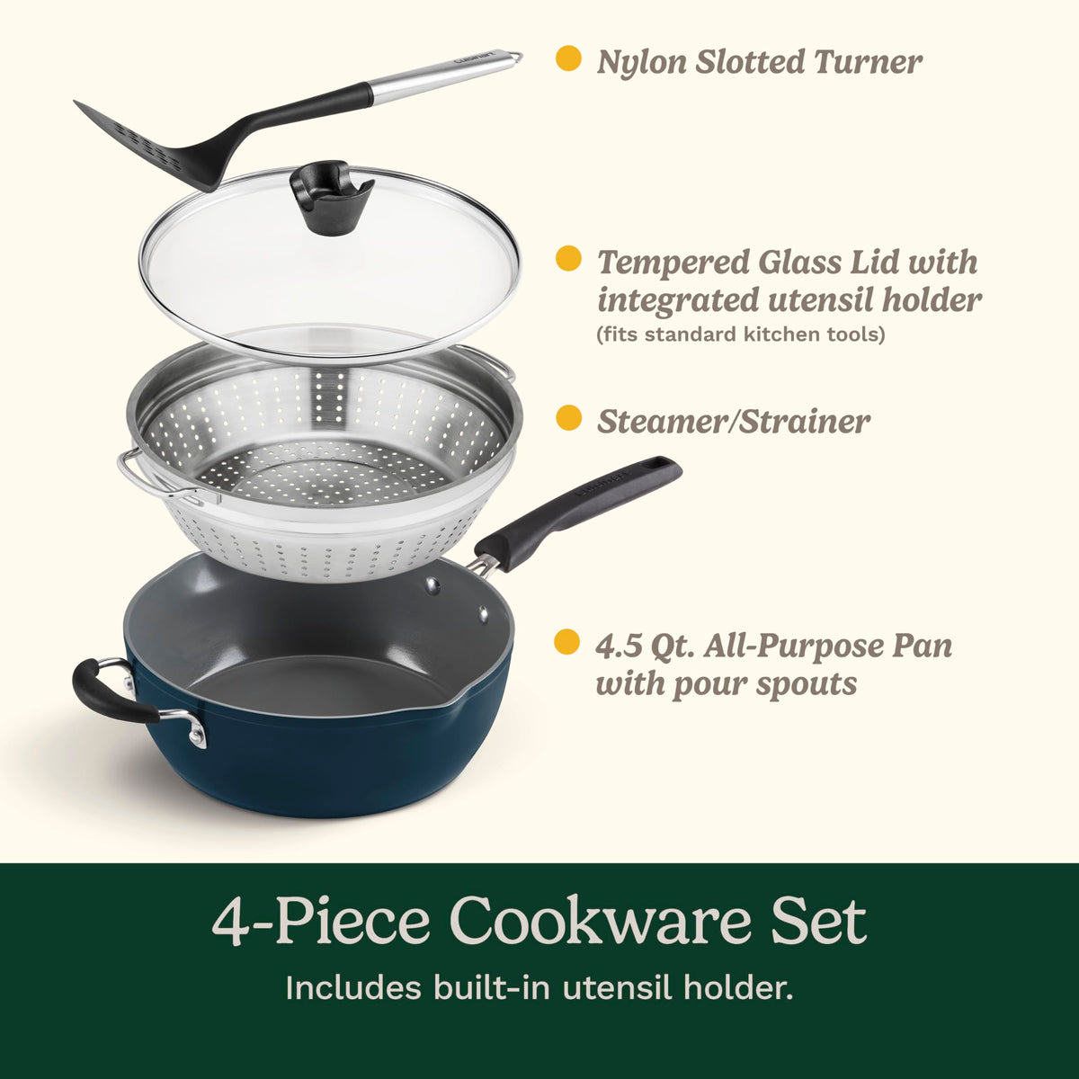 Cuisinart Preferred Pan Lid Knob Utility stores utensils for quick access.
