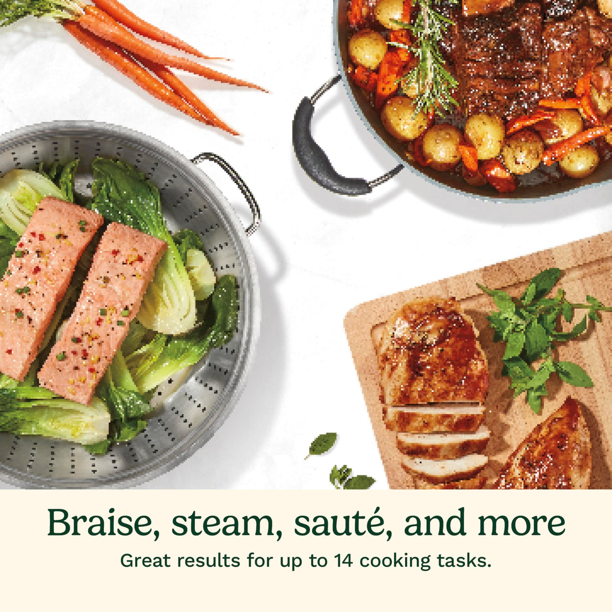 Cuisinart Preferred Pan steamer-in-pan supports healthy meals with easy steam and drain.