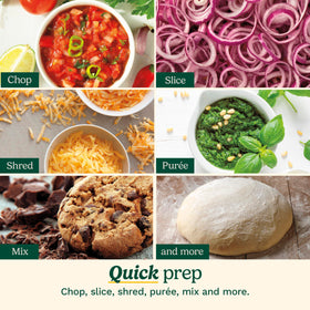 Shredding disc enables cheese and topping prep with ease.