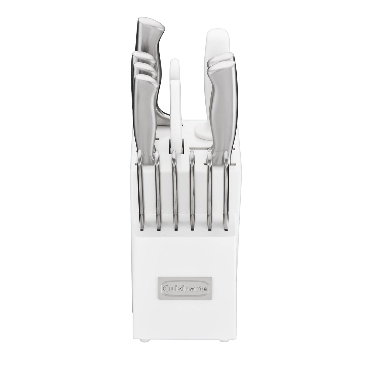Cuisinart Professional Block Knife Set chef knife in action for clean cuts.