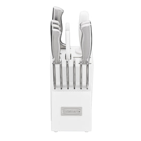 Cuisinart Professional Block Knife Set chef knife in action for clean cuts.