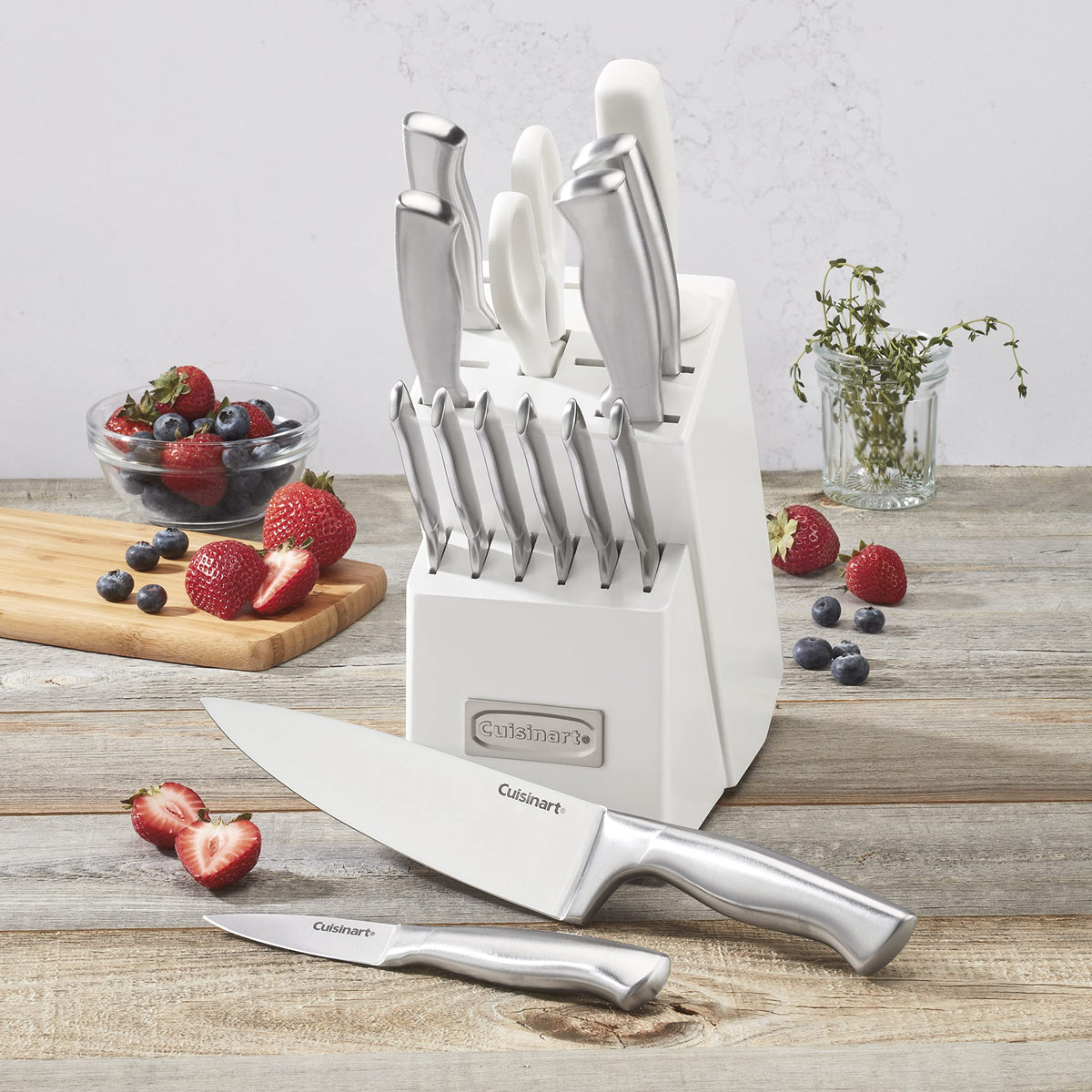 Cuisinart Professional Block Knife Set sharpening steel maintains edge performance.