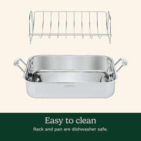 Cuisinart rectangular roasting pan interior with rack for even heat circulation