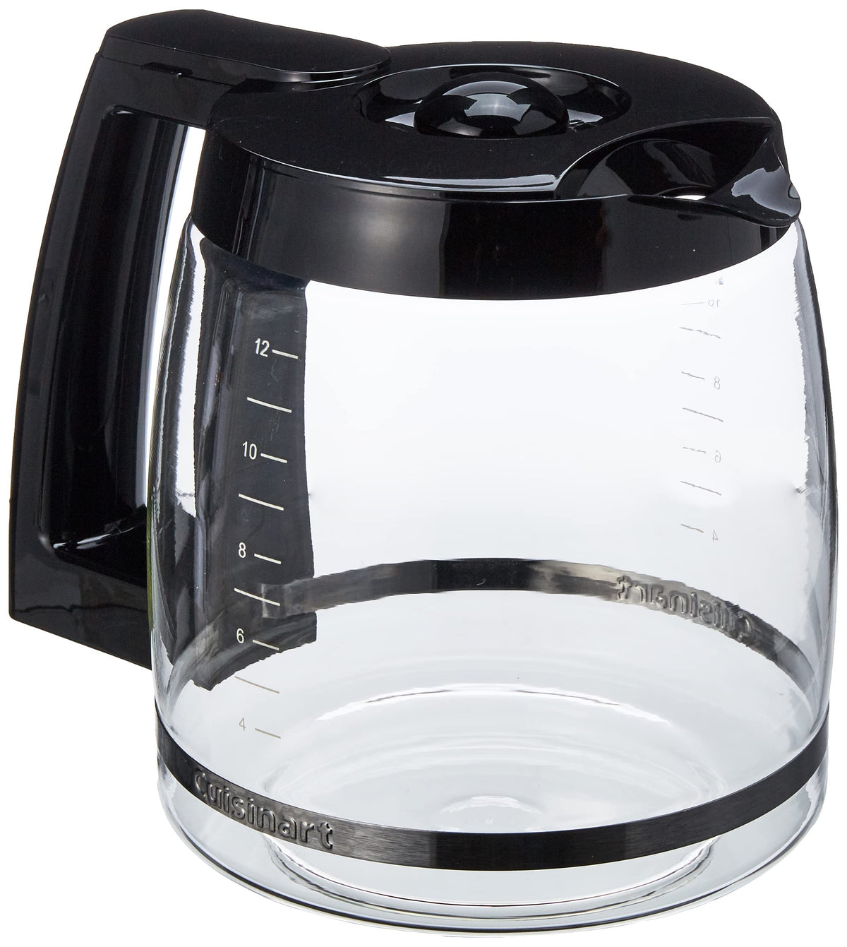 Cuisinart replacement glass carafe with 12-cup capacity for DCC-1200PRC, keeps coffee hot and ready.