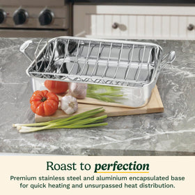 Cuisinart roaster pan with rack inside enabling fat drainage and crisp results