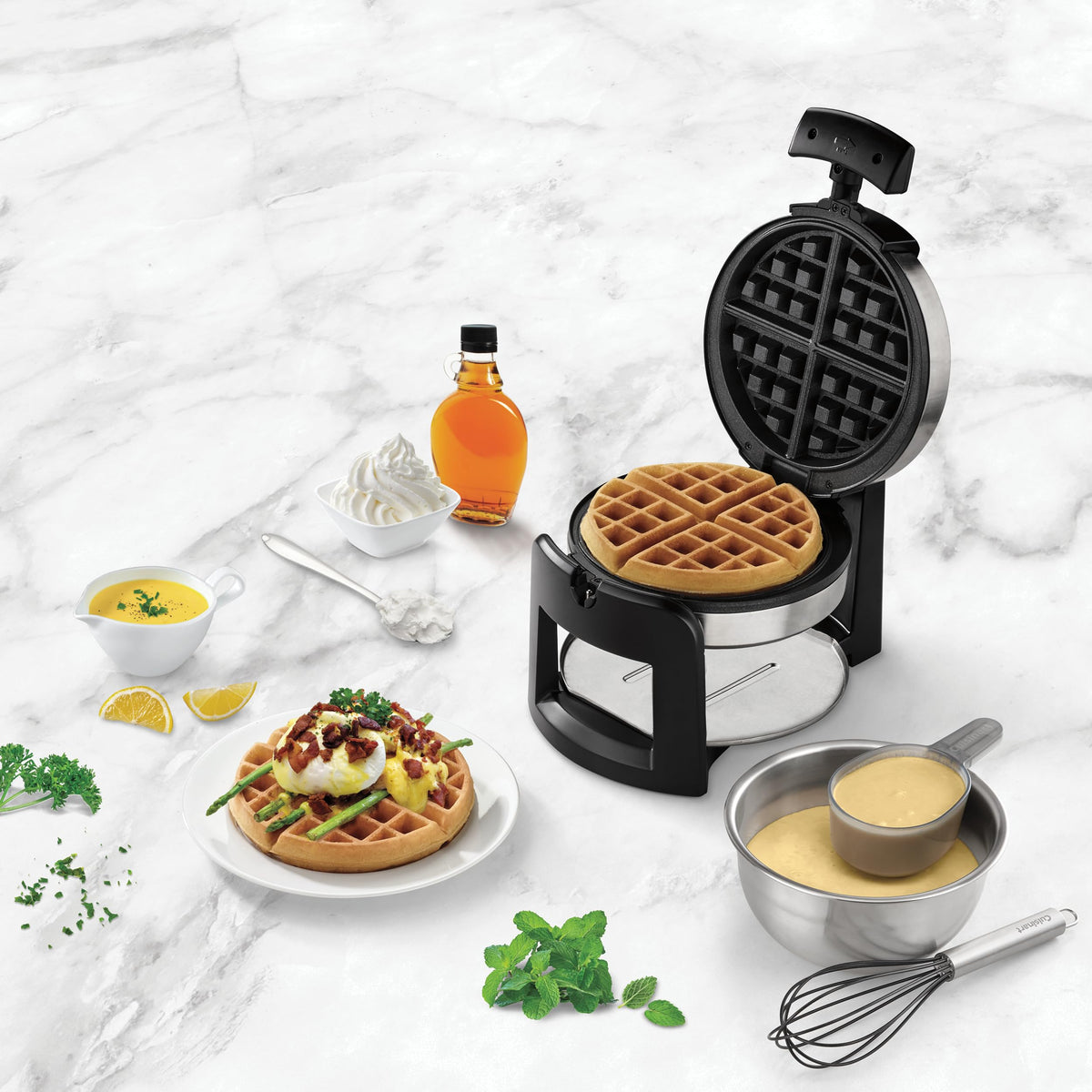 Cuisinart Round Flip Belgian Waffle Maker brushed stainless steel exterior