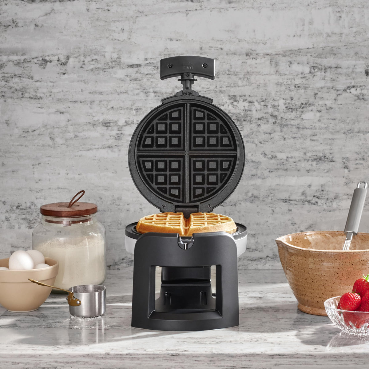 Cuisinart Round Flip Belgian Waffle Maker ready indicator lights up