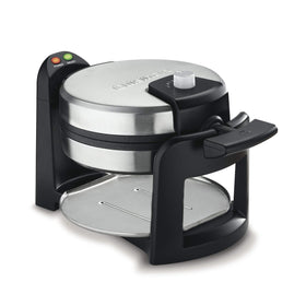 Cuisinart Round Flip Belgian Waffle Maker top view highlighting durable stainless steel housing