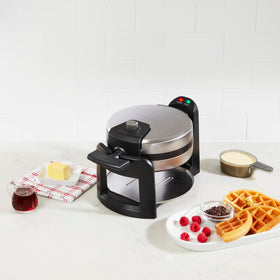 Cuisinart Round Flip Belgian Waffle Maker waffles plated for serving convenience