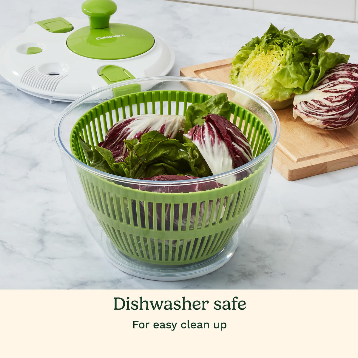 Cuisinart salad spinner three-quart capacity ideal for one or two servings.