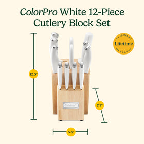 Cuisinart sharpening steel and kitchen shears included for edge maintenance.
