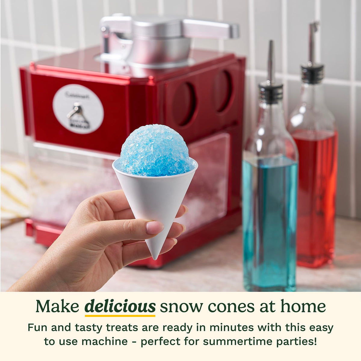 Cuisinart Snow Cone Maker pull-out tray for tidy serving