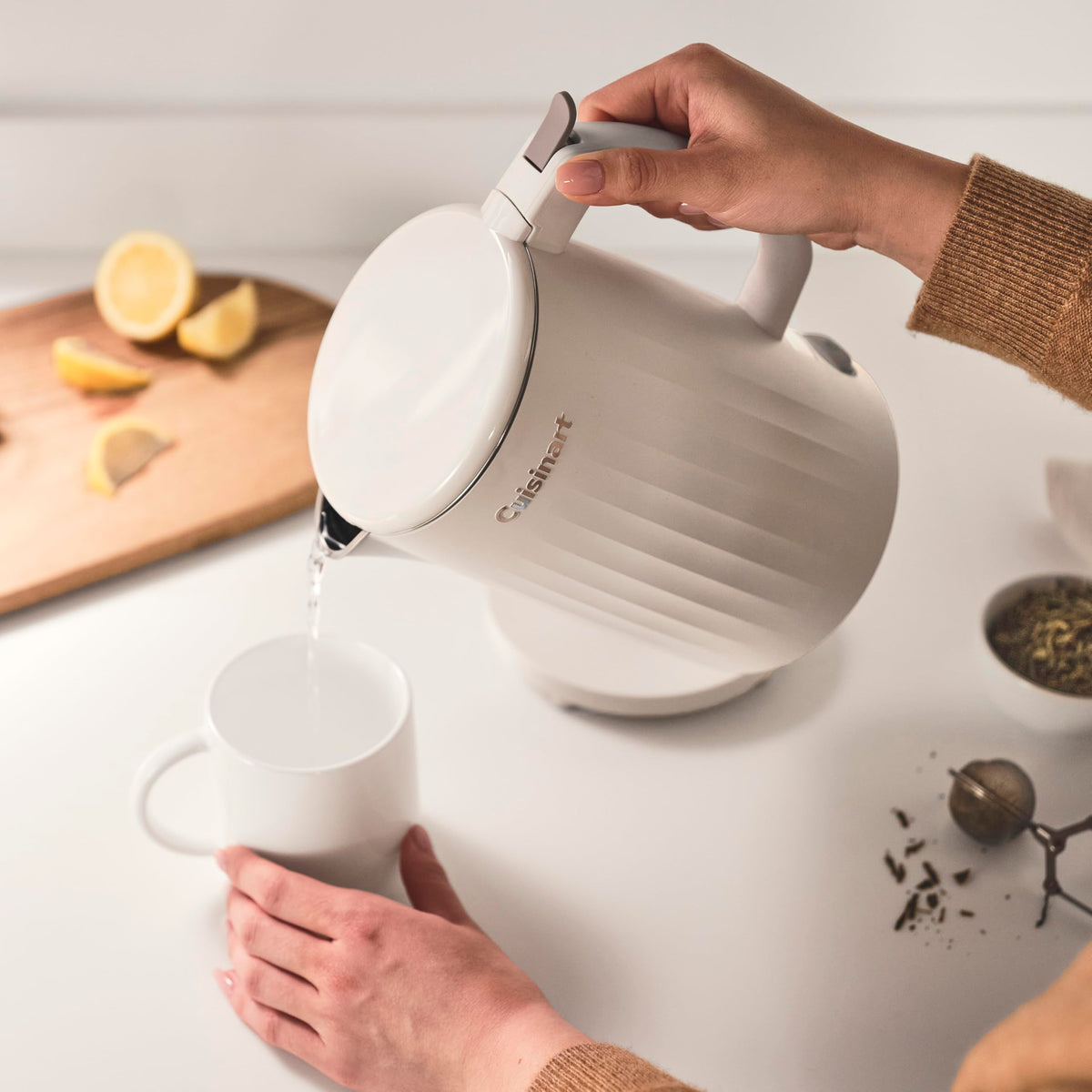 Cuisinart Soho kettle interior shot highlights double-wall stainless protection for safe boiling