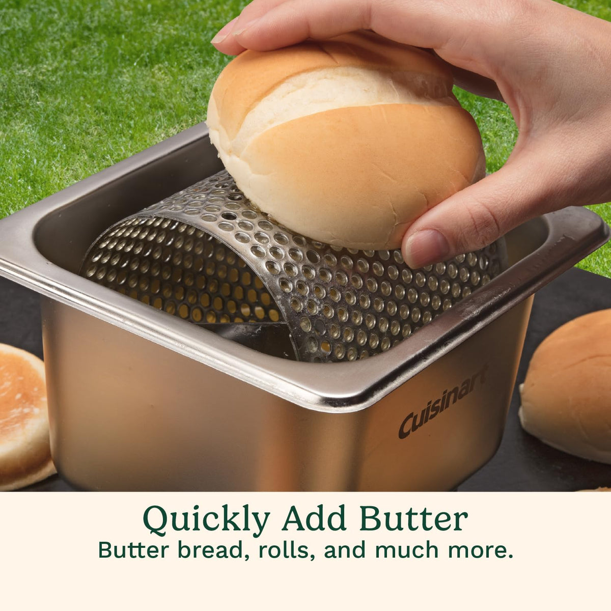 Buns toasting with Cuisinart butter wheel on a griddle