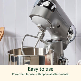Optional attachments for pasta and frozen desserts expand kitchen versatility.