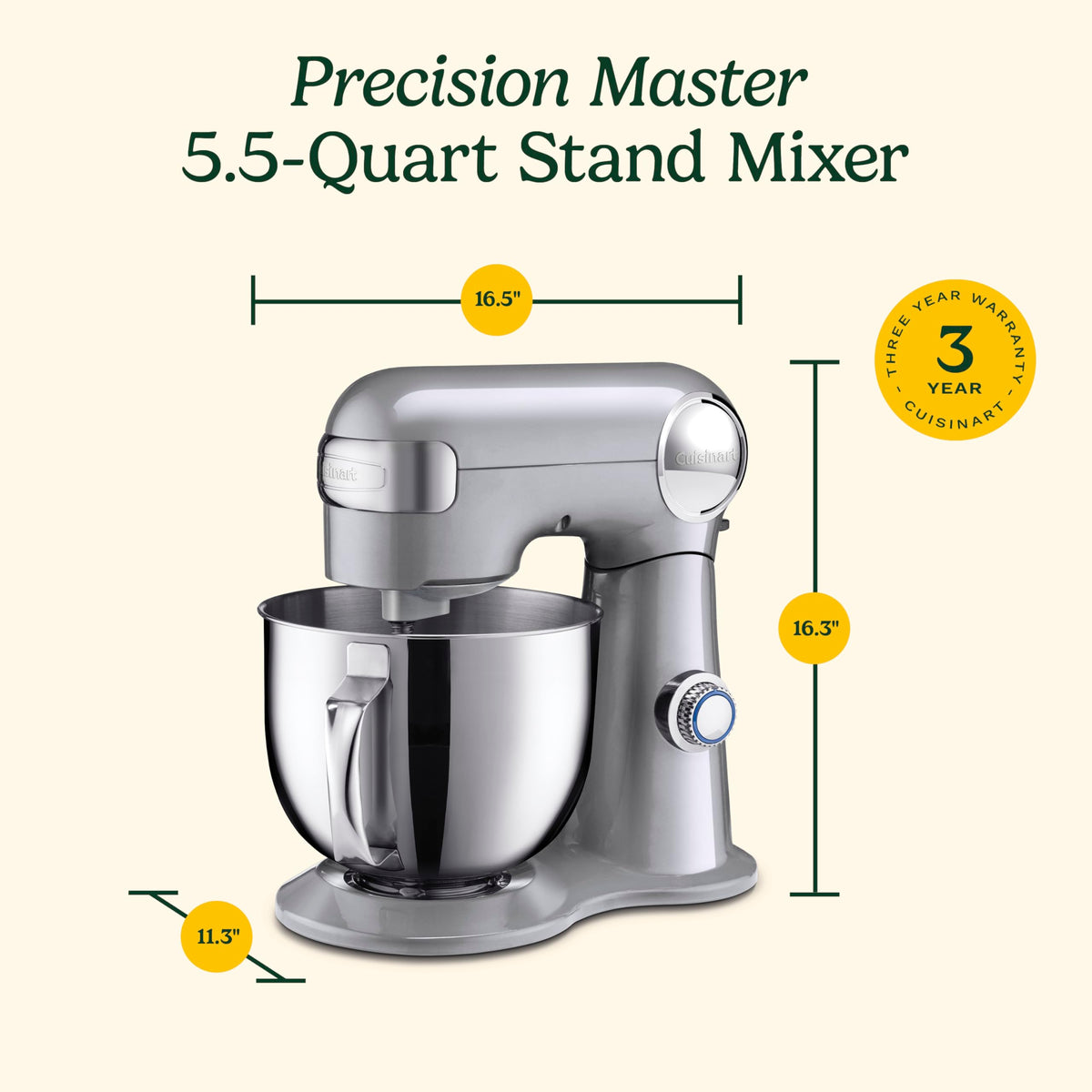 Cuisinart stand mixer in Silver Lining with durable finish and color options.
