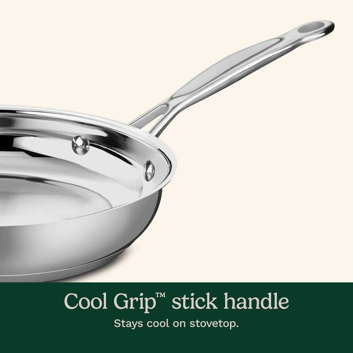 Cuisinart ten-inch open skillet base shows encapsulated aluminum for quick heating