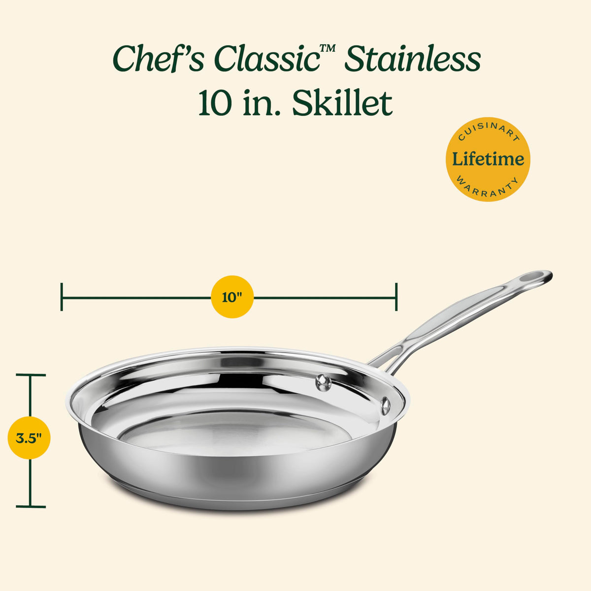 Cuisinart ten-inch open skillet oven-safe up to 550°F for versatile use