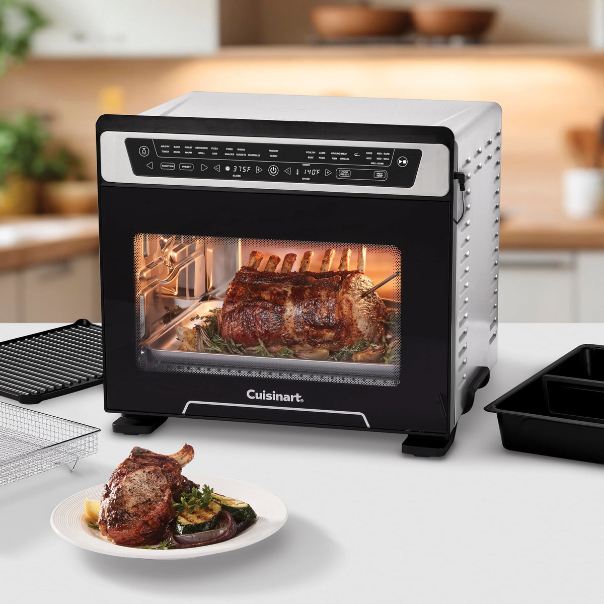 TOA-112 interior with light and rack for spacious air frying.