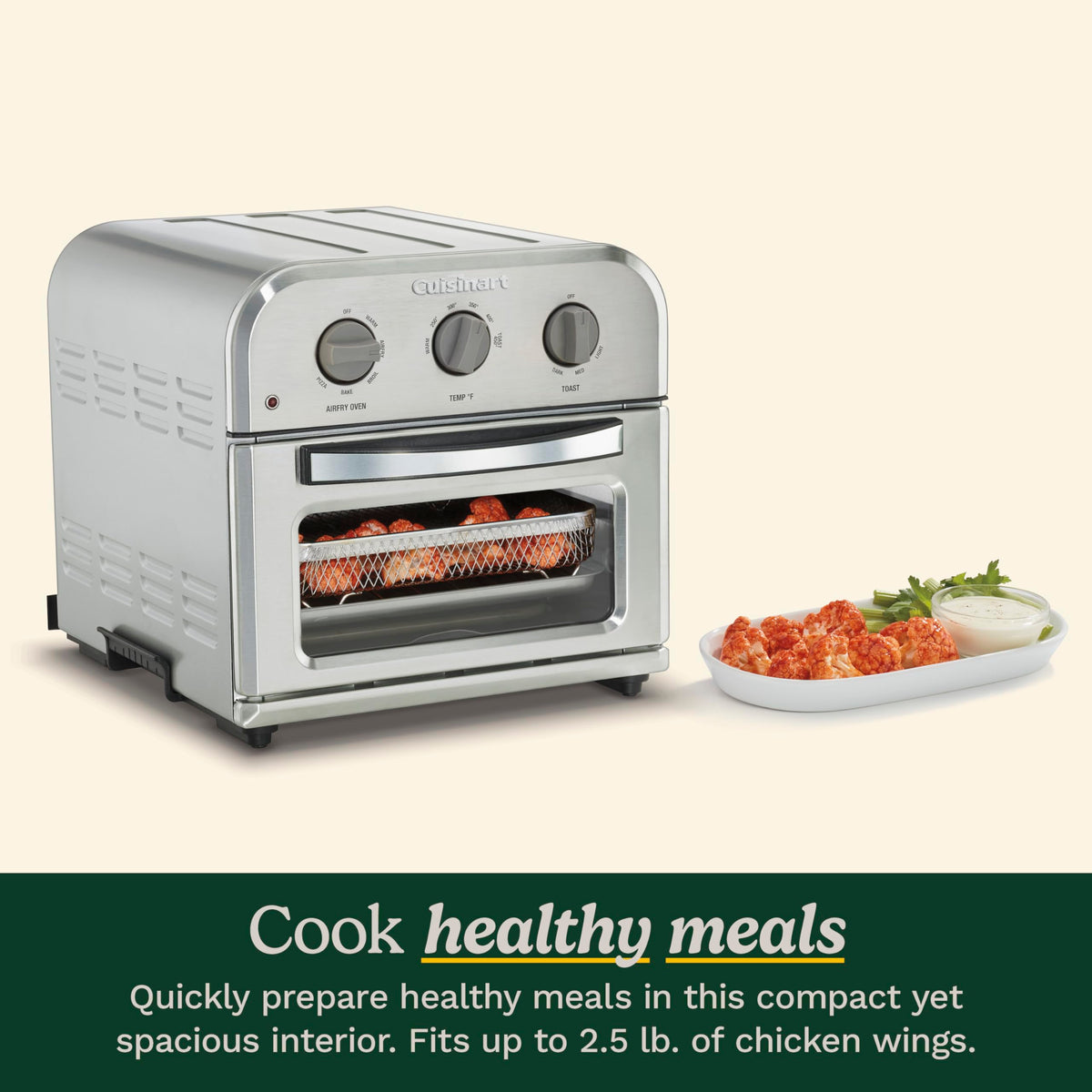 Cuisinart TOA26 baking pan and air fry basket included for multiple techniques.