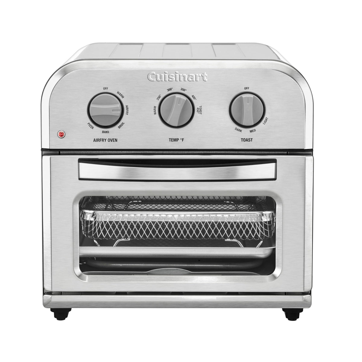 Cuisinart TOA26 front view shows compact stainless steel countertop oven.