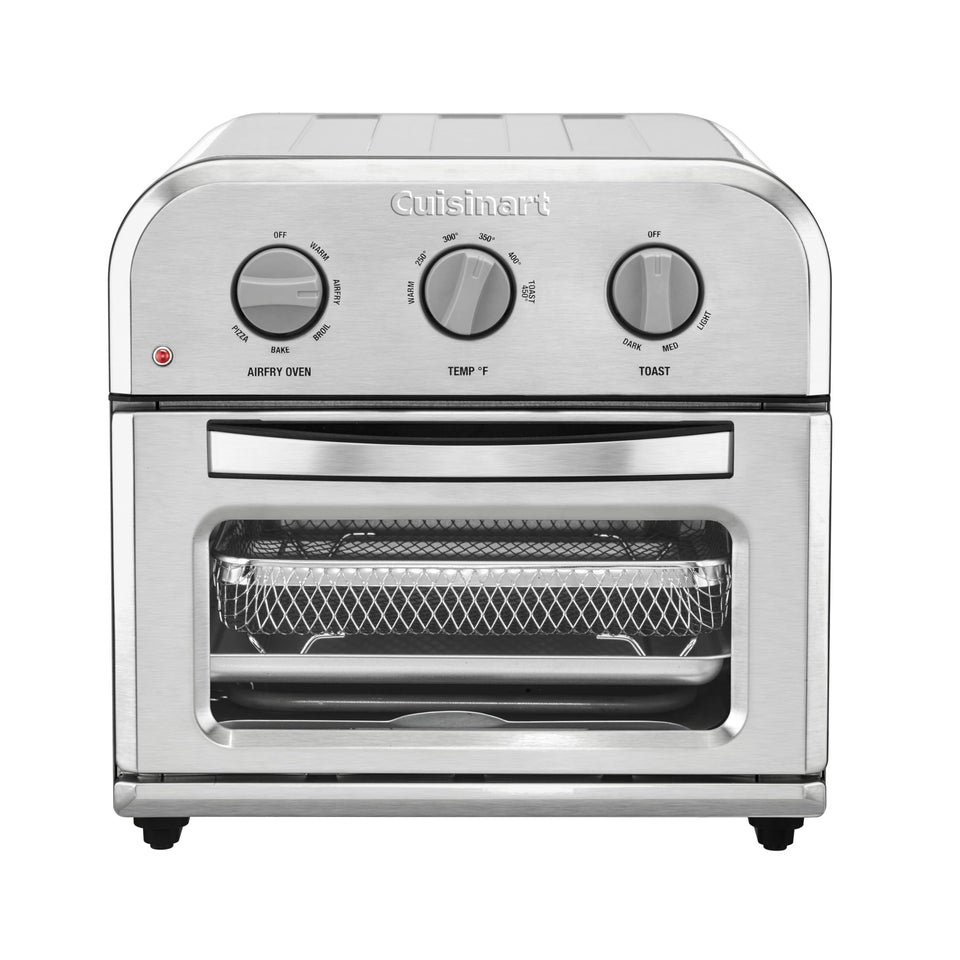 Cuisinart TOA26 front view shows compact stainless steel countertop oven.