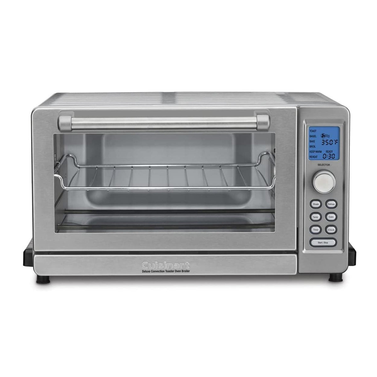 Cuisinart TOB-135N deluxe toaster oven front view in brushed stainless for versatile kitchen use.