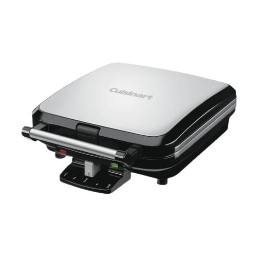 Cuisinart WAF-150NAS square waffle maker top view with four deep pockets for generous toppings.