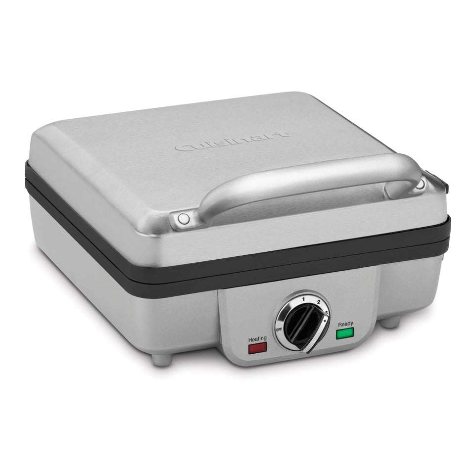 Cuisinart waffle maker in brushed stainless front view for a stylish kitchen