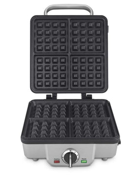 Cuisinart waffle maker showing extra-deep pockets for thick waffles