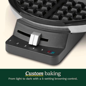 Cuisinart waffle-maker waffles on plate highlighting deep pockets ideal for toppings.