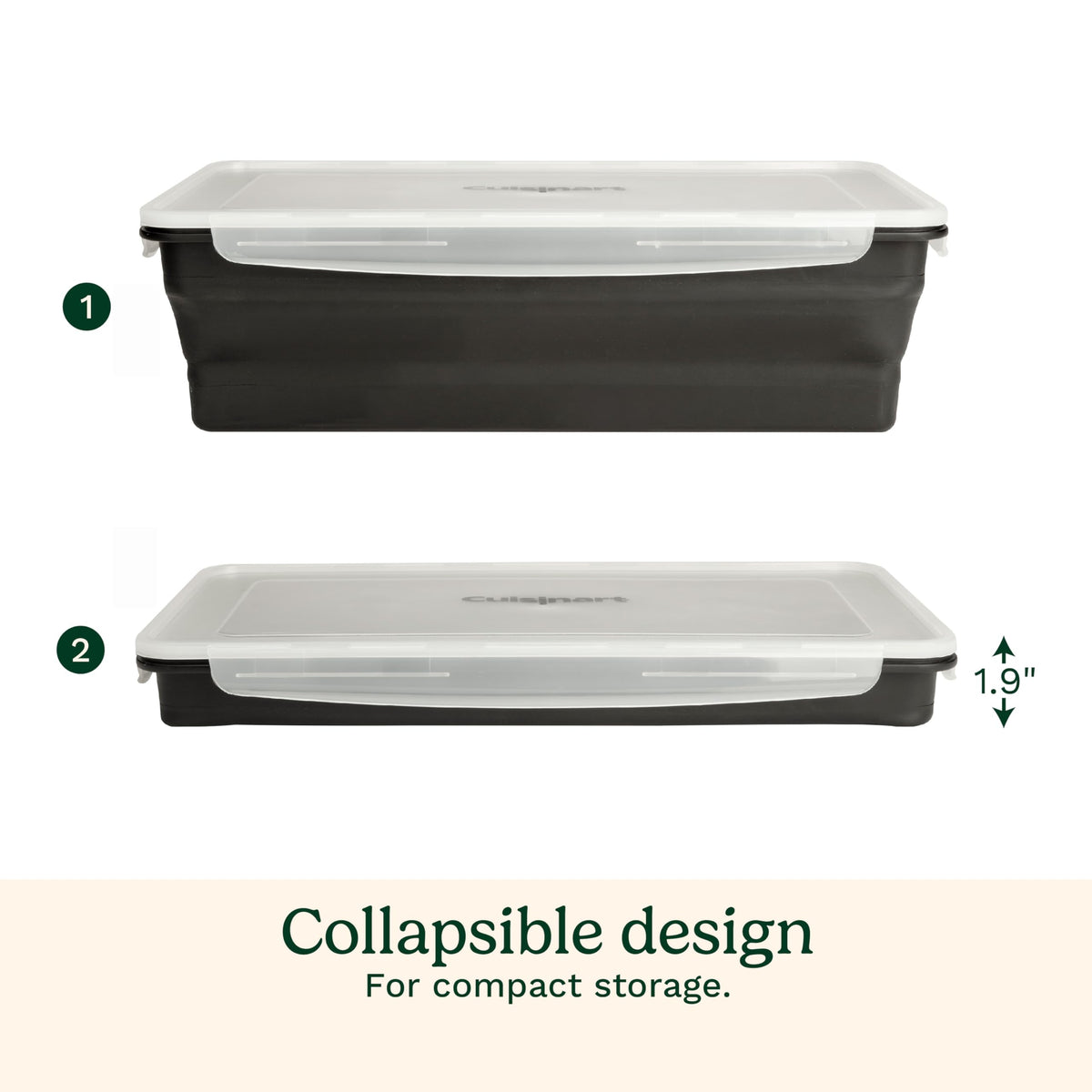 Cuisinart XL Collapsible Marinating Container in fridge, storage ready for meal prep.