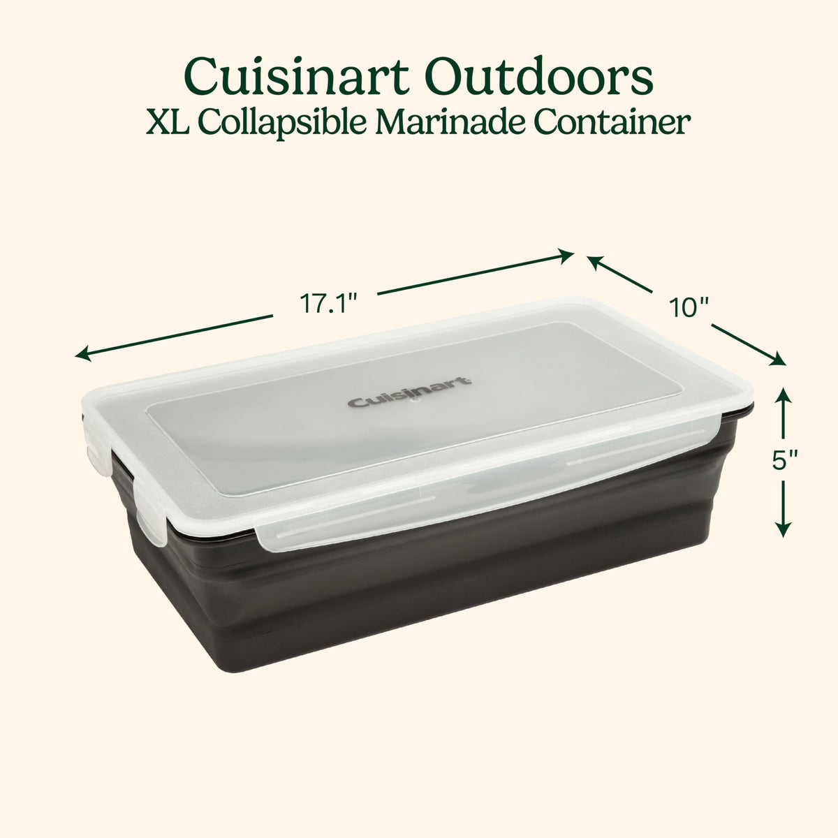 Cuisinart XL Collapsible Marinating Container with lid secured for leak-free marinating.