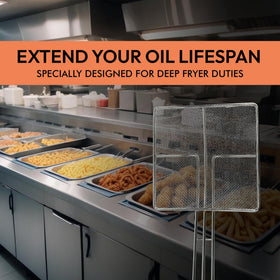 Cuisine Ready dishwasher-safe fryer skimmer for quick post-use cleanup.