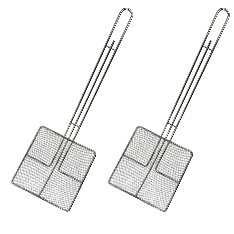 Cuisine Ready wire mesh strainer with long handle for comfortable use in busy kitchens.