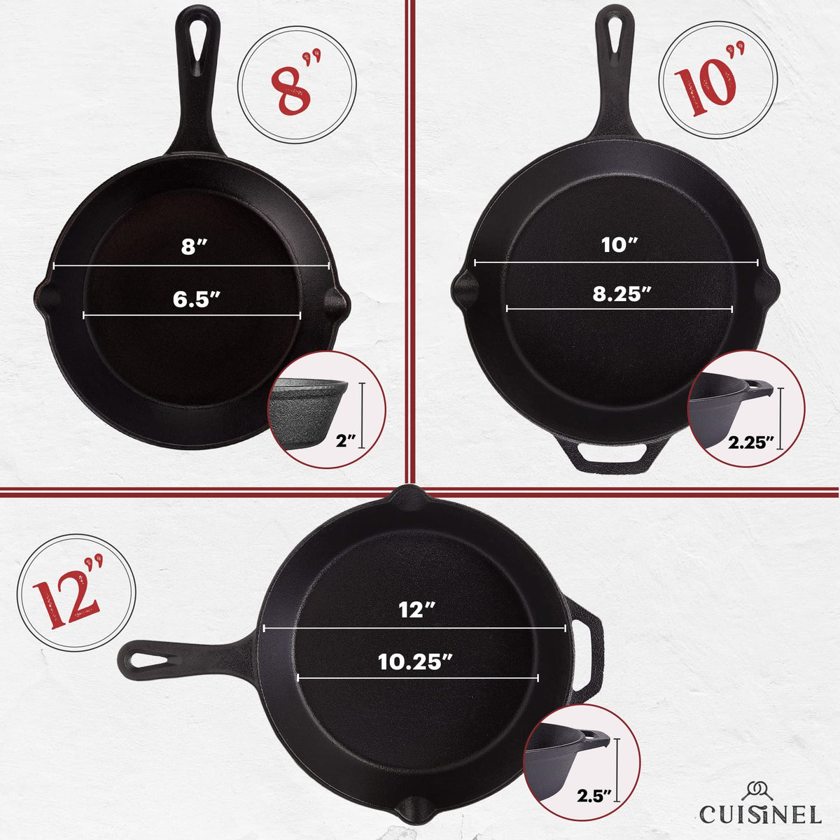 Cuisinel 10-inch cast iron skillet for consistent heat and versatile frying.